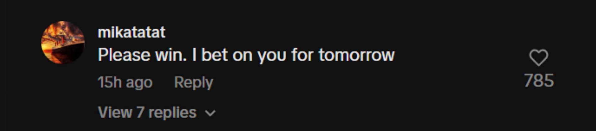 Fan comment on Aryna's video; TikTok - @aryna.sabalenka